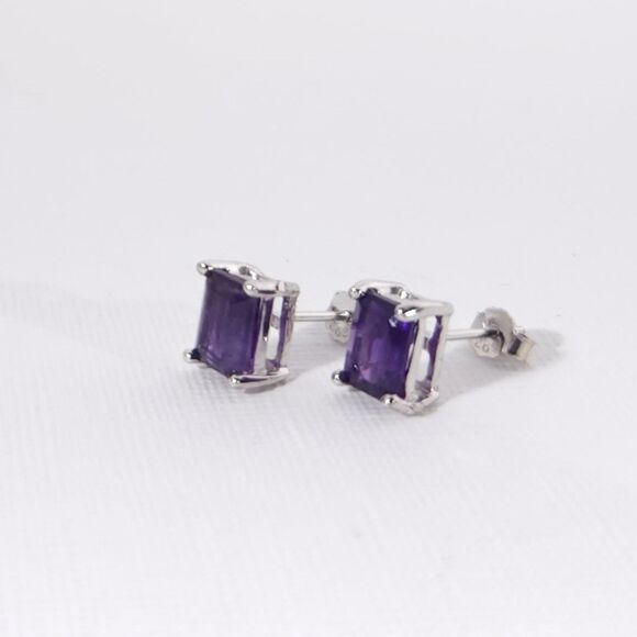 Amethyst Octagon 5x7 Post Earrings in Sterling Silver - Picture 3 of 7